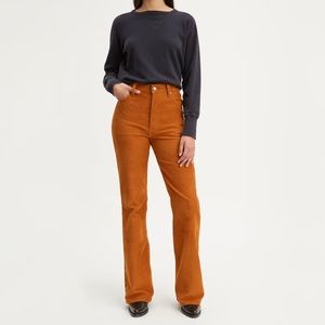 Levi's Ribcage Flare Corduroy Pants Full Length High Rise 27 Caramel Brown